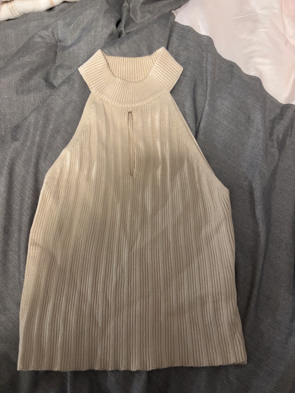 Forever 21 Cream Ribbed Halter Tank Top